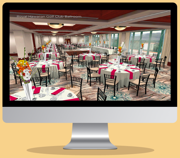 Royal Hawaiian
          Golf Club Ballroom featured in wedding layout planner tool